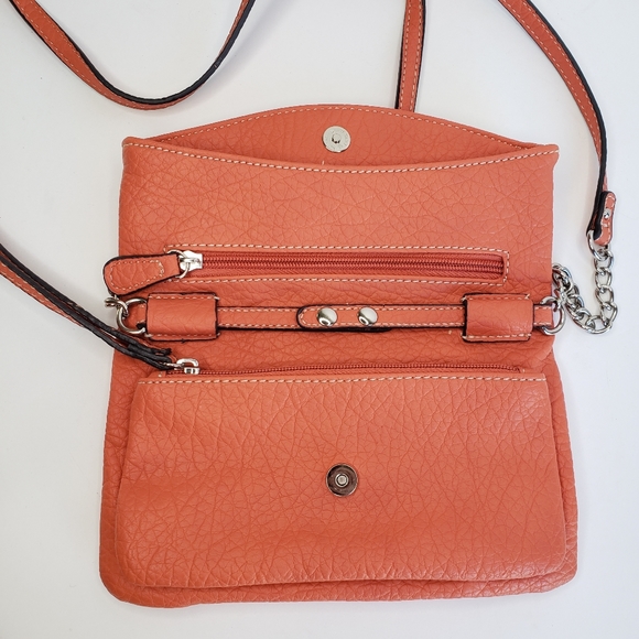 NINE WEST Orange Leather Convertible Crossbody Purse Bag Clutch Removeable Strap - Picture 3 of 11